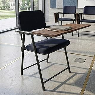 MRC Multipurpose Folding Study Chair with Large Wood-Finish Writing Pad - Ergonomic Padded Seat,Space-Saving Design for Educational & Office Use (Black)