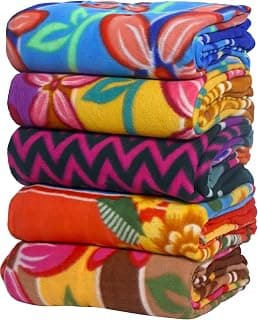 Goyal's Modern Printed Fleece Warm Single Bed All Season Blanket, 250 TC - Multicolor (Pack of 5)