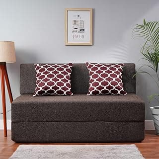 Convertible Fabric Sofa Cum Bed | Foldable Double Foam & Washable Cover with Cushions | Modern Design Use Living Room & Guest Room (Coffee-Multi-Oval, 4X6 Ft)
