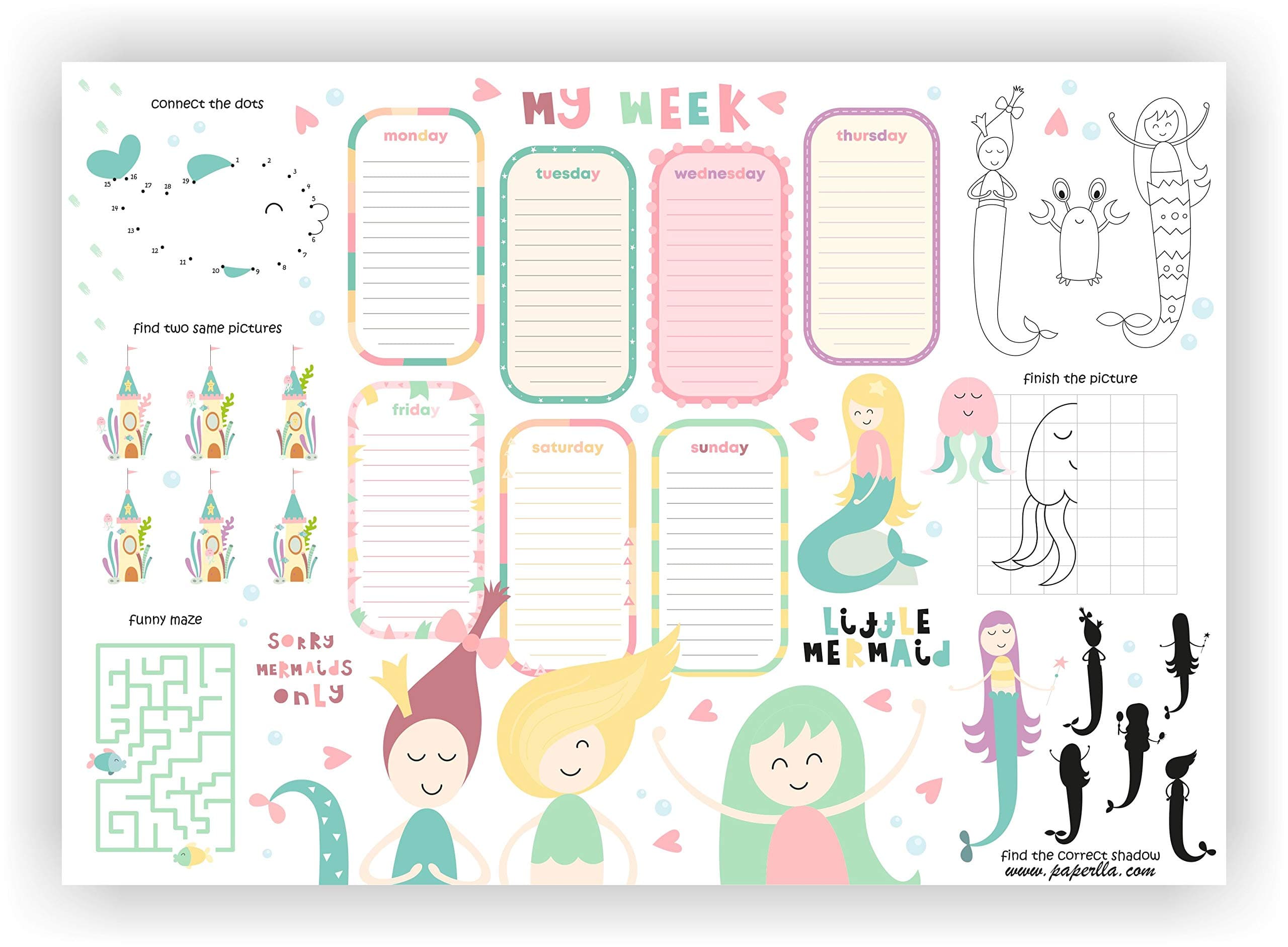 COI Mermaid My Week Planner/Stylish Little Sea Girls Love Collection Writing Notepad with Multiple Fun Activities and Table Organizer