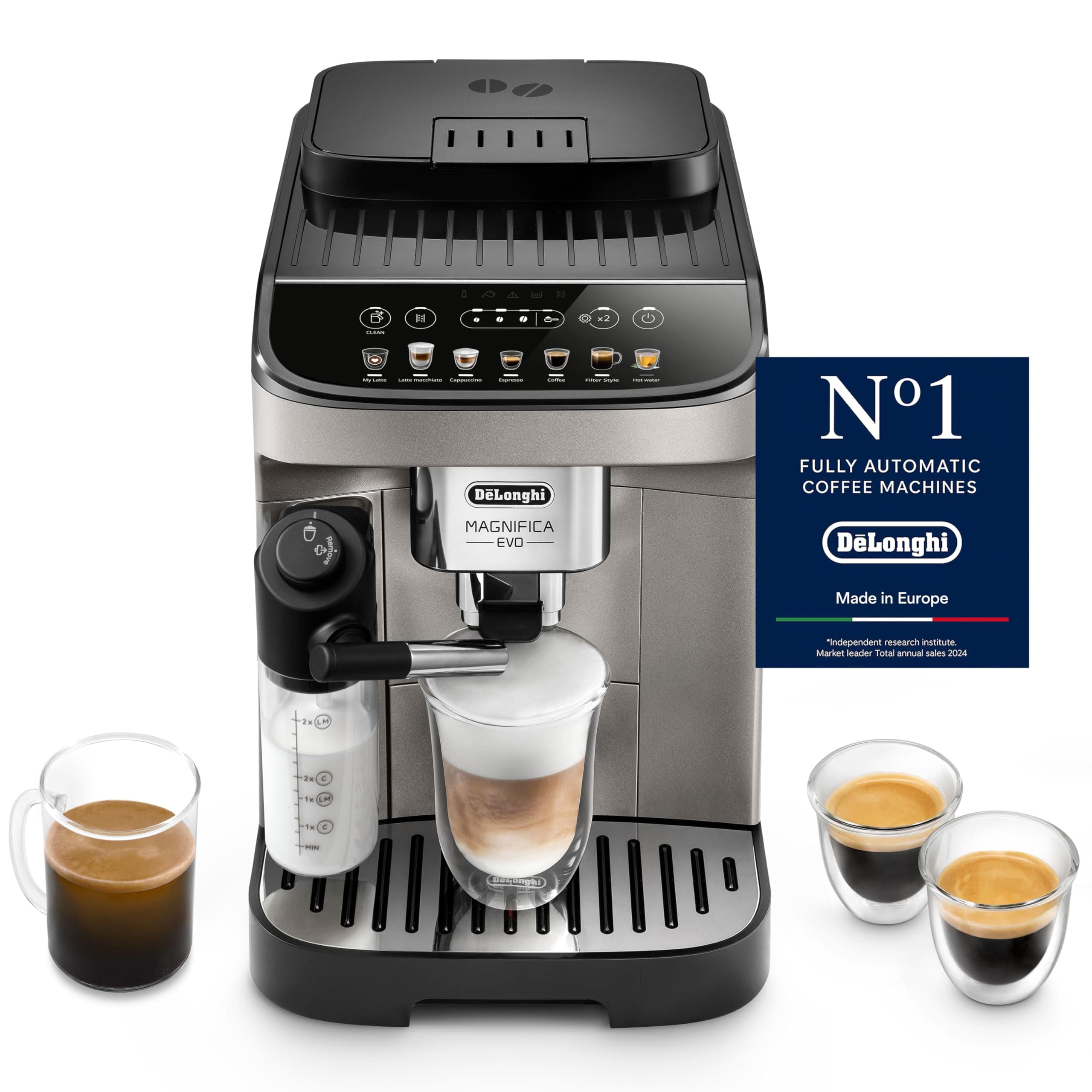 DeLonghi Magnifica EVO Fully Automatic Coffee Machine, Original Italian Brand, 12+ Hot & Cold Coffee Options, Patented LatteCrema Technology, Intuitive Colour Display, Bean to Cup, ECAM290.81