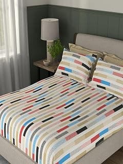 Portico New York Signature - Everyday Elegance 104 TC Cotton Beige Double Bedsheet with 2 Pillow Covers