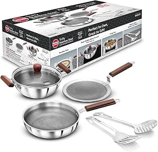 Hawkins 6-Piece Triply with Shielded Nonstick Gift Set | Induction & Gas Compatible | Metal Spoon Friendly | Long-Lasting | with Lid | Silver (SNSGP1)|Induction and Gas Stove Compatible