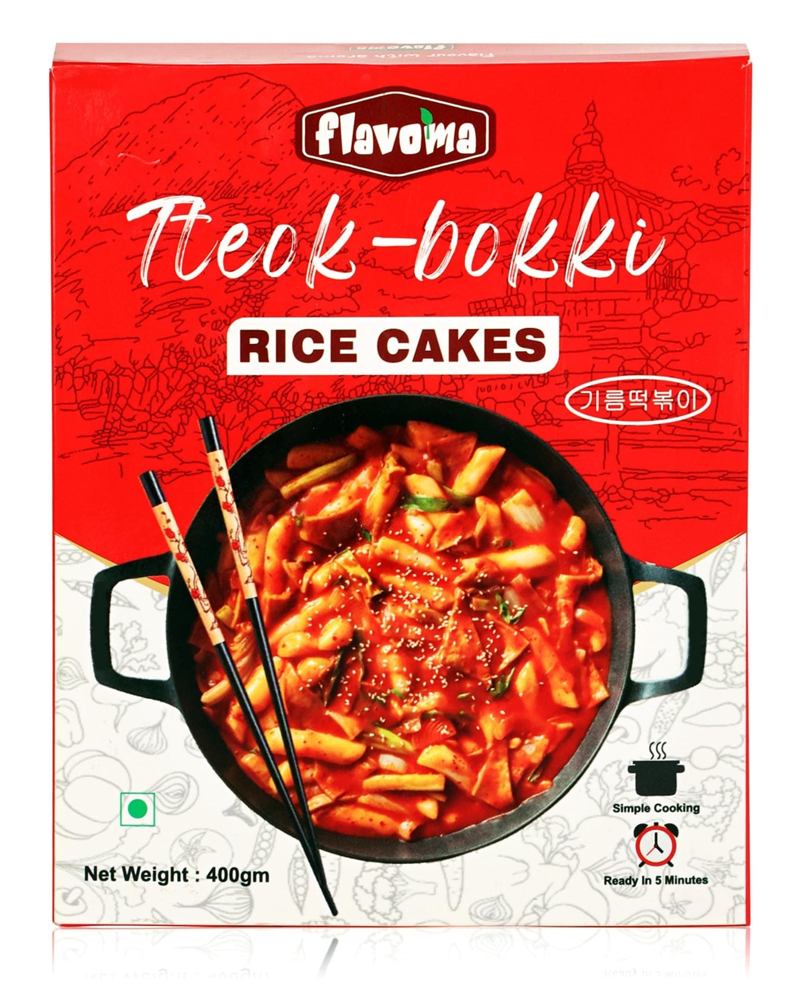 Flavoma Classic Korean Tteokbokki Rice Cakes, 400g (Pack of 2 ) [99% of Rice | Vacuum Pack Inside | Gluten Free | Non GMO | Vegan | Soft and Chewy]
