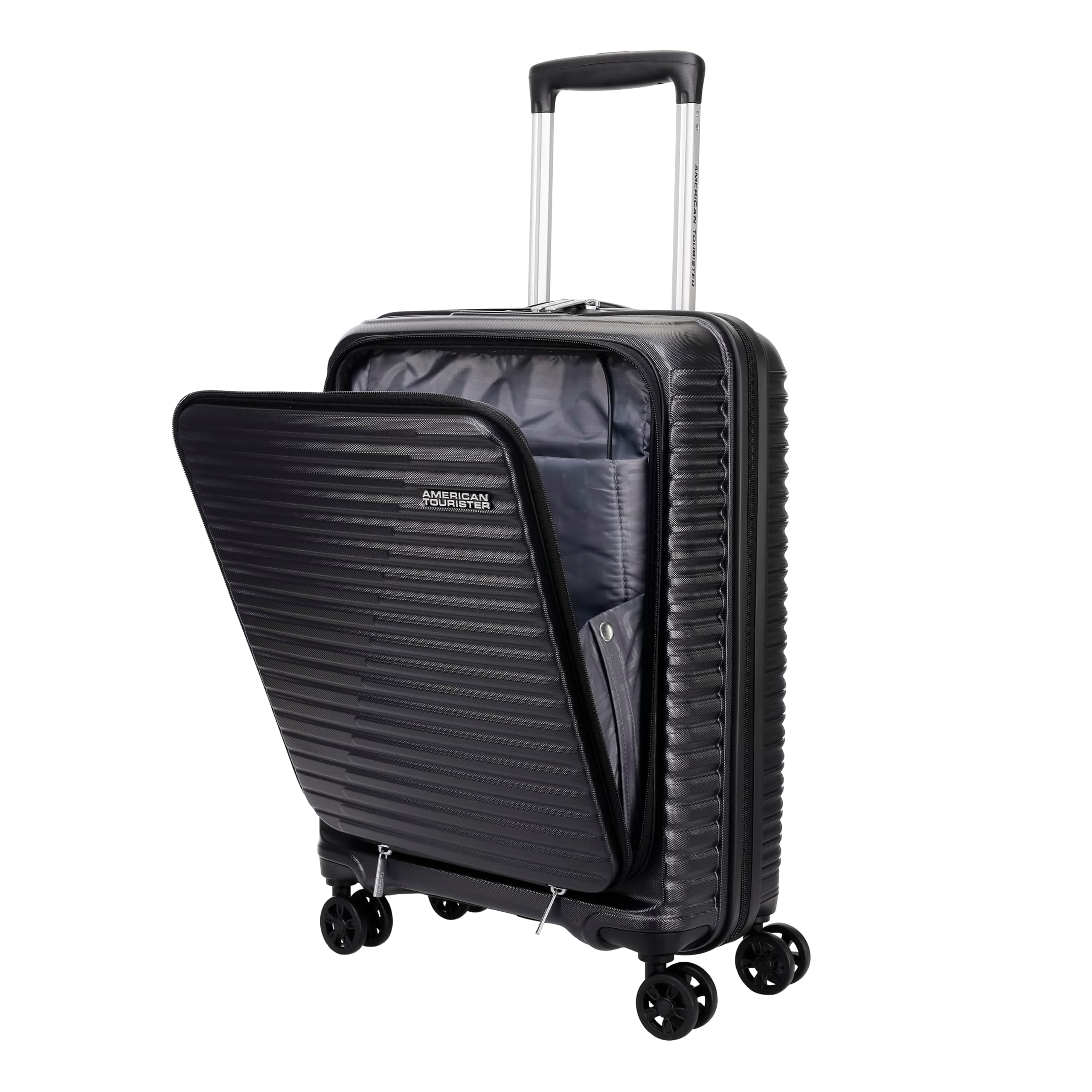 American Tourister Liftoff FTL|Small Size Cabin Trolley Bag (55 cm)|360° 8 Wheel Spinner Travel Luggage with Laptop Compartment|Hard Case Polypropylene Suitcase|Recessed TSA Lock with USB Port|Black