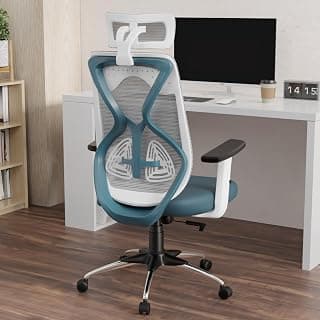 Titan Ergonomic Office Chair for Home & Office | Adjustable Armrests | 120 Recline | Lumbar Support | Thick Cushioned Seat | Heavy-Duty Base| 3 Years Warranty (White Blue)