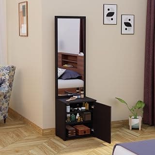 FURNIFLIX Engineered Wood Dressing Table with Mirror Dressing Table with Storage Vanity Table for Bedroom Living Room Home - Black Finish