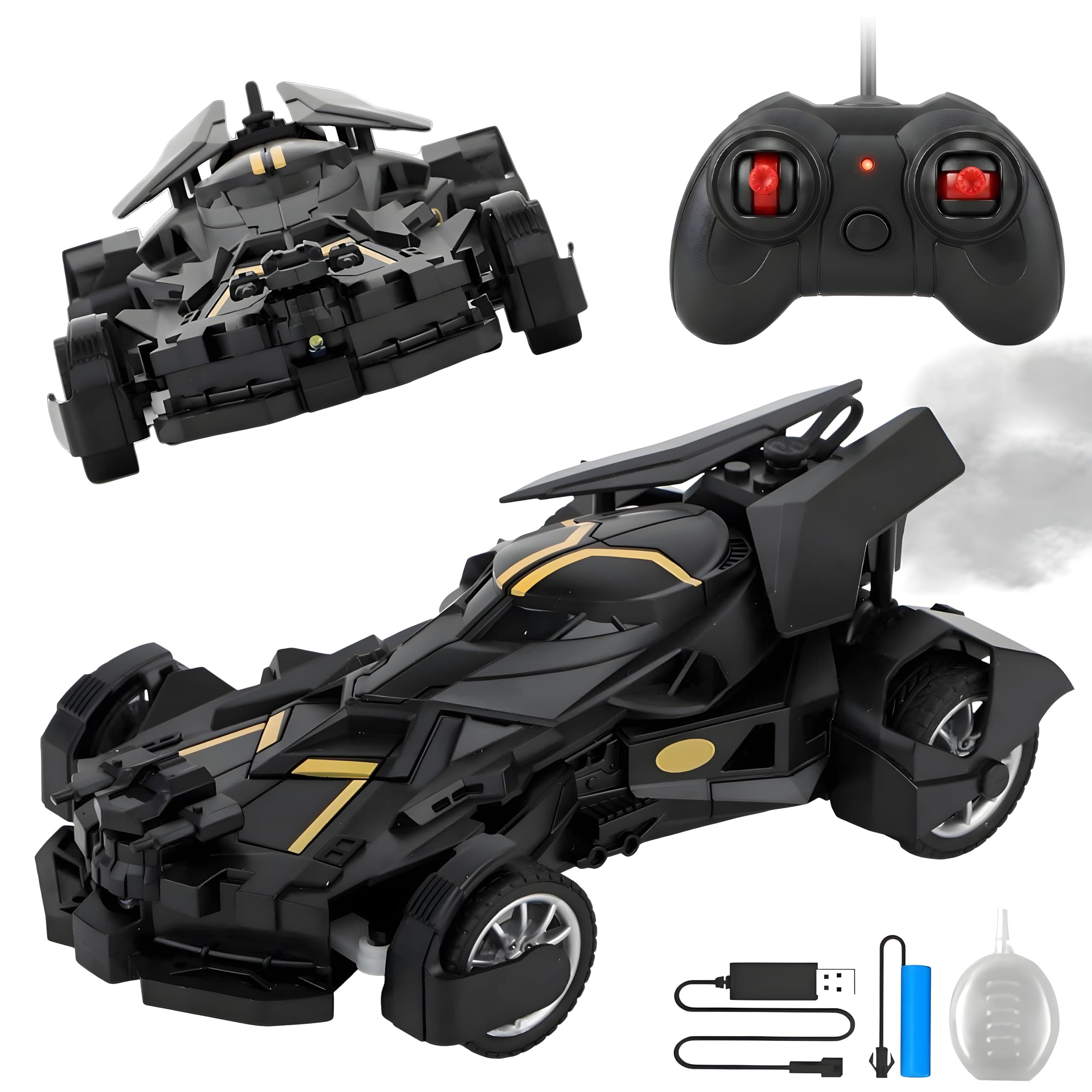 Cable World Remote Control Car with Smoke Spray Effect, 10 Feet Range,LED Lights & Rechargeable Battery | 2.4GHz RC Toy Car with Mist Function, Drift & 360° Action | Kids Toy Car for Kids