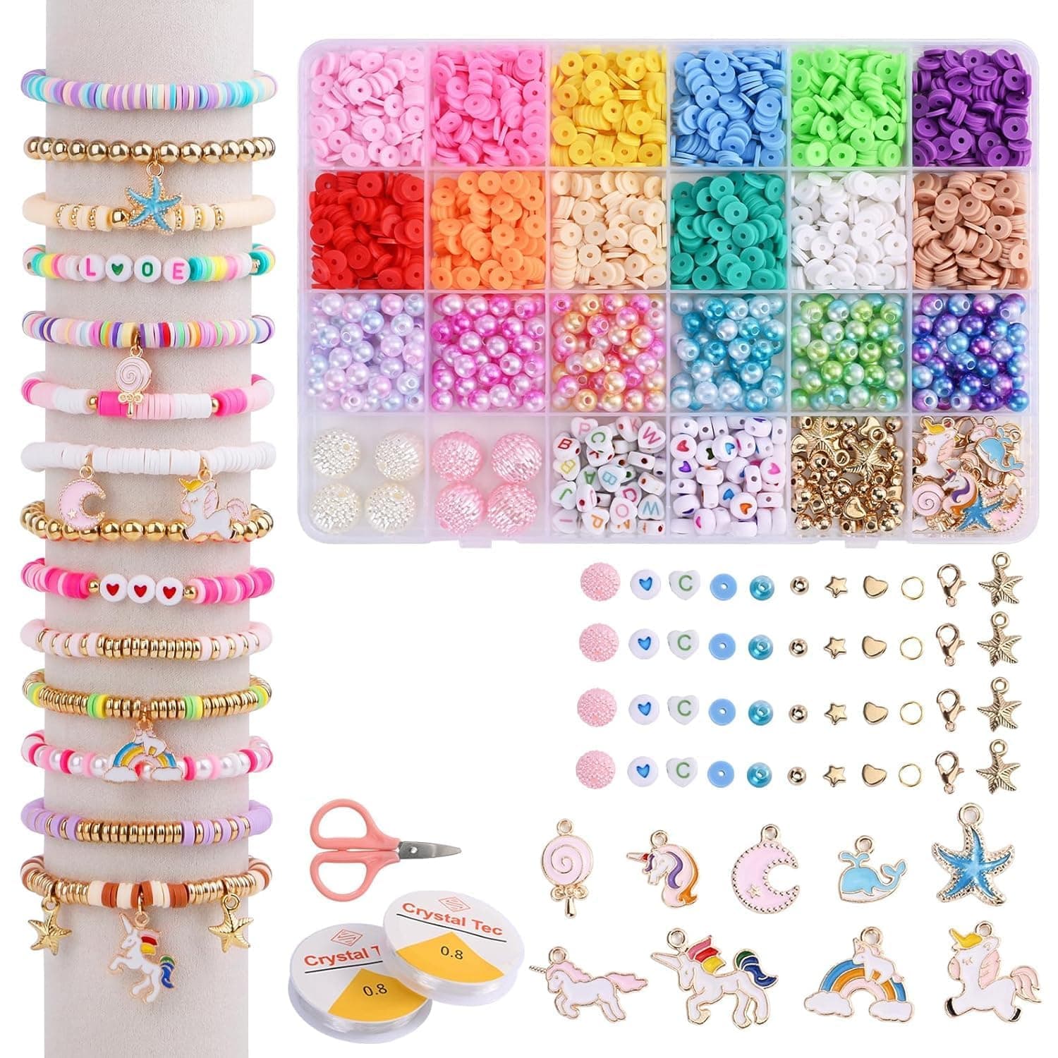 DARK MAGISTER Kids Bracelet Making Kit with Colorful Beads, Rubber Bands, Charms and Tools – DIY Jewelry Craft Box for Children (Beads & Pearls Set)