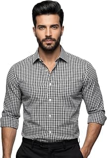 Amazon Brand - INKAST Men’s Cotton Checks Formal Shirt | Full Sleeve | Regular Fit | Comfortable Professional Checkered Shirts for Men