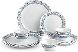 CELLO Aurum Imperial Plus Series Opalware Dinner Set of 19 Pieces for Family of 6 | Bone-Ash Free & Leadfree Opal Glass Microwave & Dishwasher Safe Crockery Plates & Bowls Set for Daily Use & Gifting