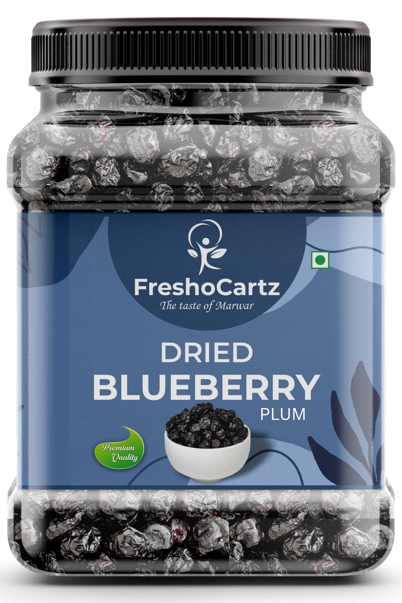 FreshoCartz Dried Blueberries Plum 1kg | Premium Grade | Whole Fruit | Use in Baking, Oatmeal & Smoothies Jar Pack