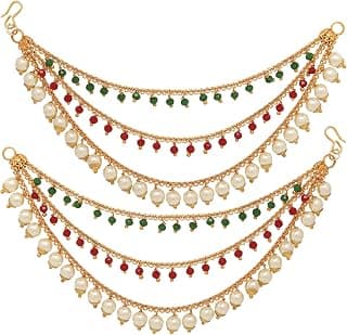 ZENEME Women's Golden Gold Plated Long Hair Chain Jewellery Earring