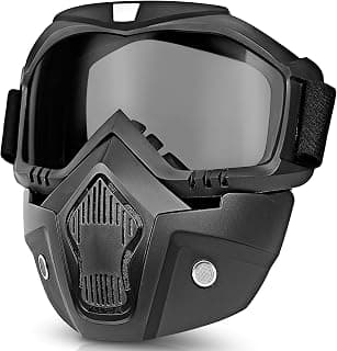 Eliane Reusable Goggle Mask Anti Scratch Uv Protective Face & Eyewear Windproof Dirt Shield with Soft Foam Padded Detachable Mouth Filter for Cycling Bike Off Road Racing Ride Unisex (Black Visor)