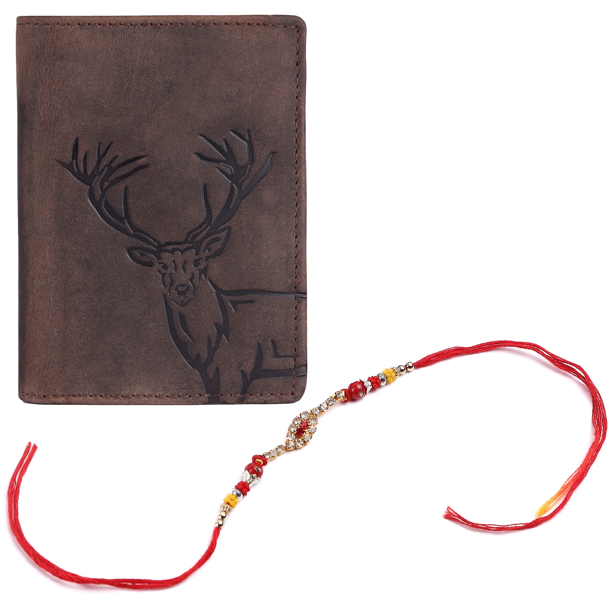 LONDON ALLEY Rakhi Gift Hamper for Brother – Alex Brown Leather Wallet, keyring and Rakhi Combo Gift Set for Brother/Men