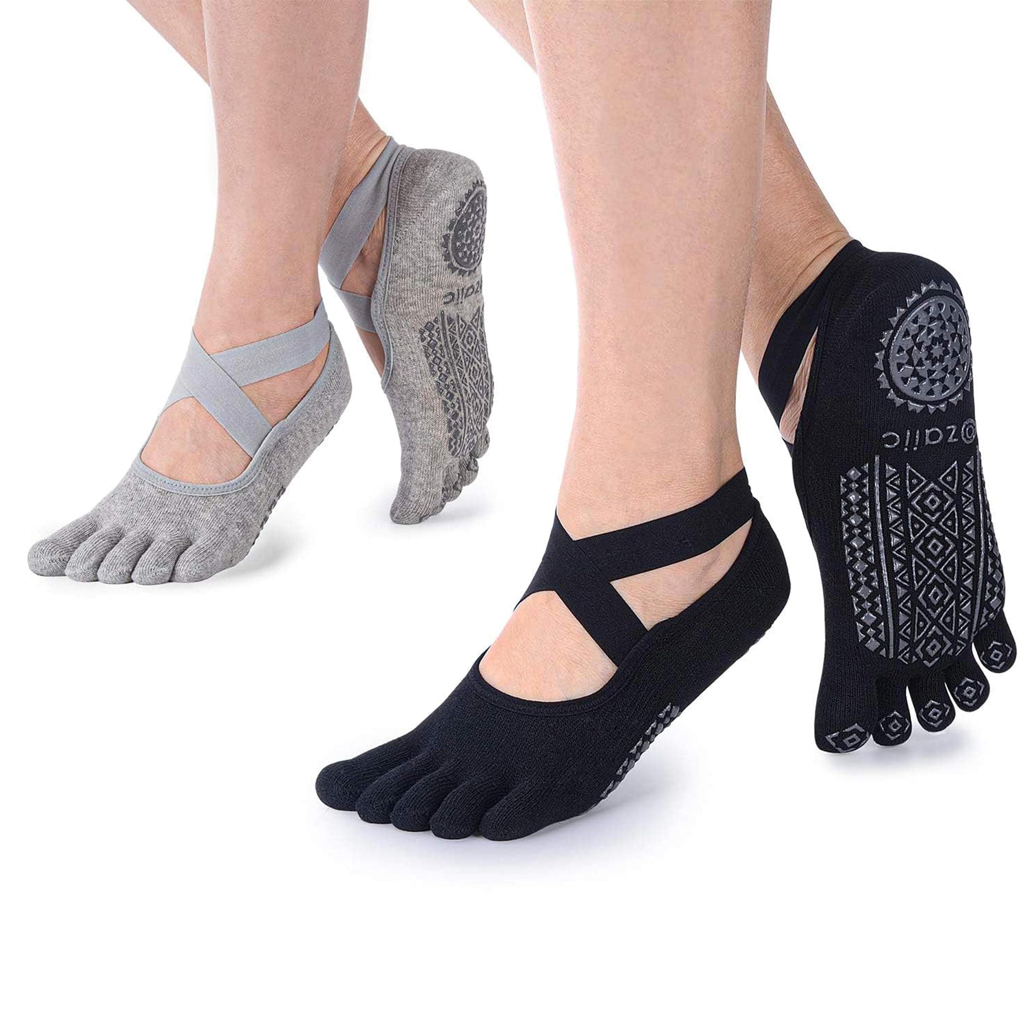 Ozaiic Yoga Socks for Women with Grips, Non-Slip Five Toe Socks for Pilates, Barre, Ballet, Fitness
