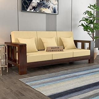 Sheesham Wooden 3 Seater Sofa for Living Room | Solid Wood Sofa | Rosewood Sofa Set for Home & Office | Lounge (Walnut, 3 Seater)