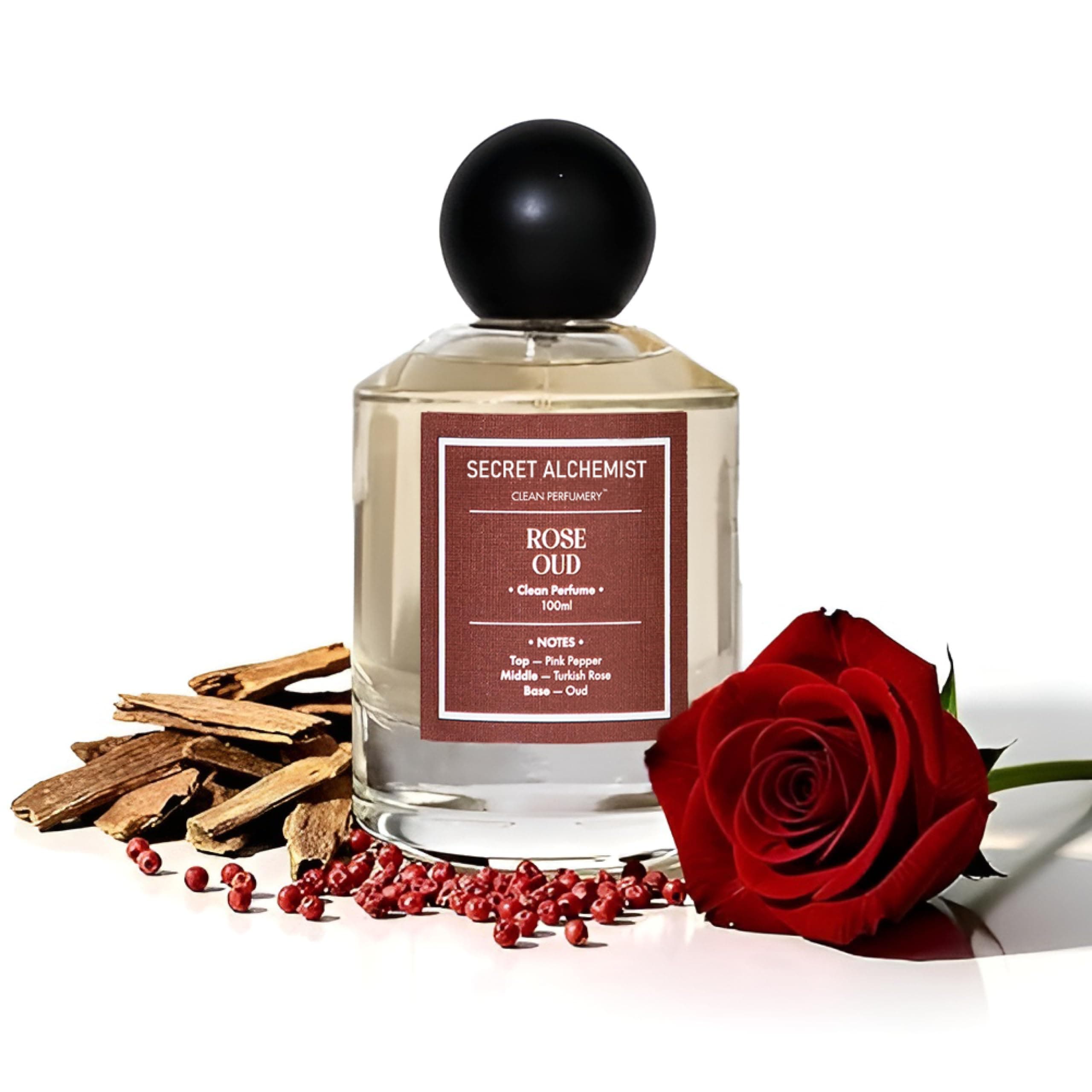 Secret Alchemist Rose Oud Eau de Parfum 100ml | Long Lasting Unisex Clean Perfume for Women & Men | Floral Woody | |High Concentration, Free from Phthalates, Gift, Day, Work & Night Wear