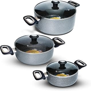 Impex Cook and Serve Casserole Set 6 Pcs Nonstick Granite Cookware Set with Glass Lid | Sauce Pans Combo with Induction Bottom | Non-Stick Cookware Set | Aluminium Casserole Set 4.6L, 2.7L and 1.9L