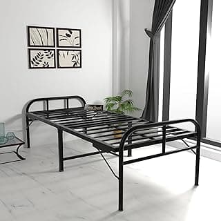 Honey Touch Avon Folding Bed Single Without Mattress | No Assembly Required | Foldable Bed for Sleeping/Guests/Rented Apartments/Bedroom (3ft x 6ft, Black)