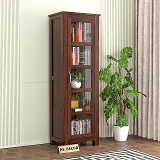 PS DECOR Furniture Sheesham Wood Crockery Cabinet | Kitchen Cabinet | Display Rack | Bookshelf | Wooden Storage Unit | Wardrobes | Walnut