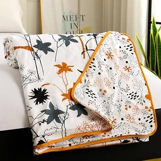 Story@Home Dohar Single Bed 100% Cotton AC Blanket for Summer|144x 220CM, 150GSM Ac Comforter |White & Yellow Floral Pattern Reversible Duvet Quilt, All-Season Blanket