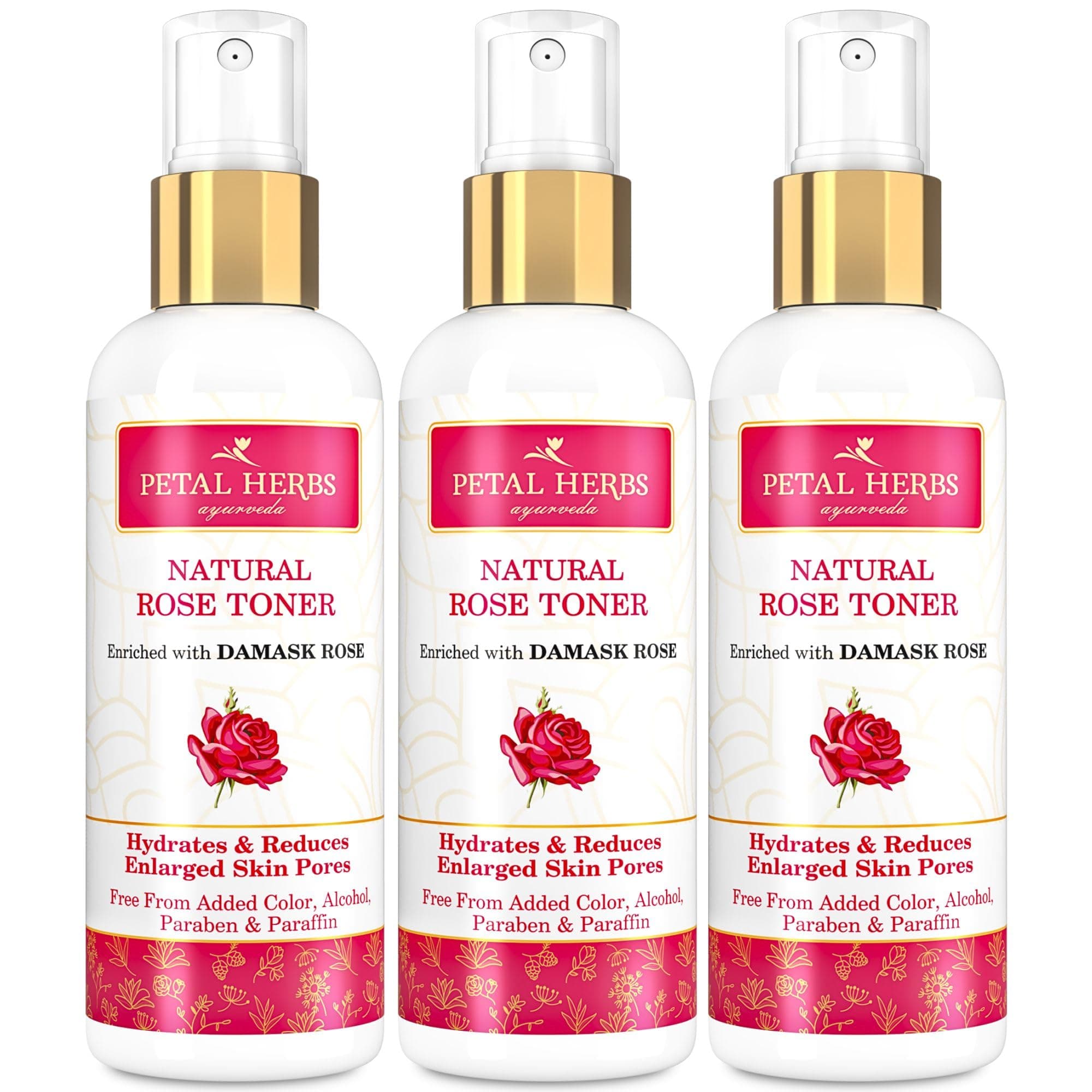Petal Herbs Ayurveda Alcohol Free Rose Water Face Toner for Glowing Skin– Made with Pure Damask Roses – For All Skin Types- Men & Women -3X100ml