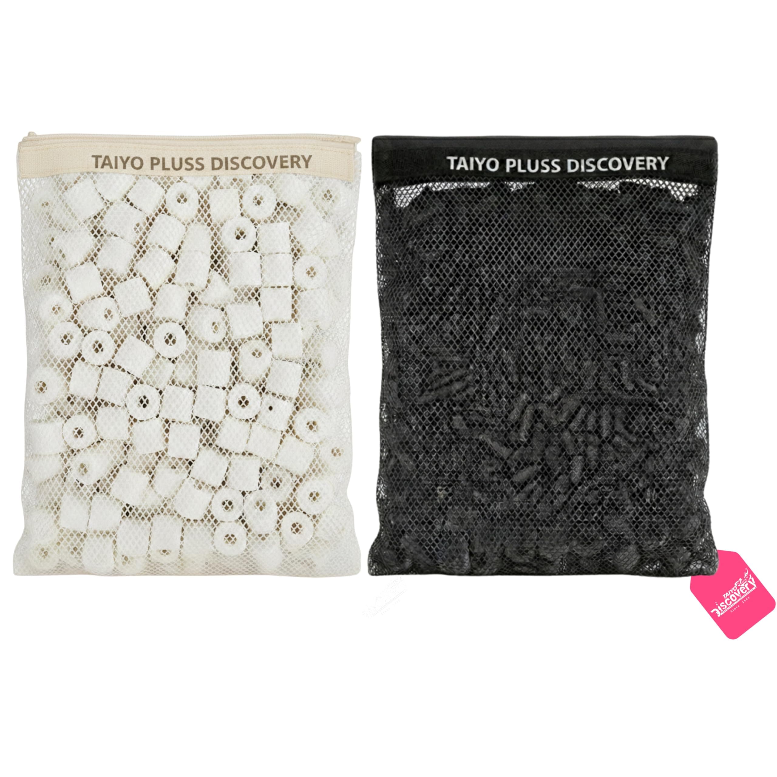 Taiyo Pluss Discovery Filter Media Combo - 150 g Ceramic Rings + 150 g Activated Carbon with Free NET Bags | 2 in 1 Bio Media & Chemical Filtration for Crystal Clear Aquarium Water & Healthy Fish Tank