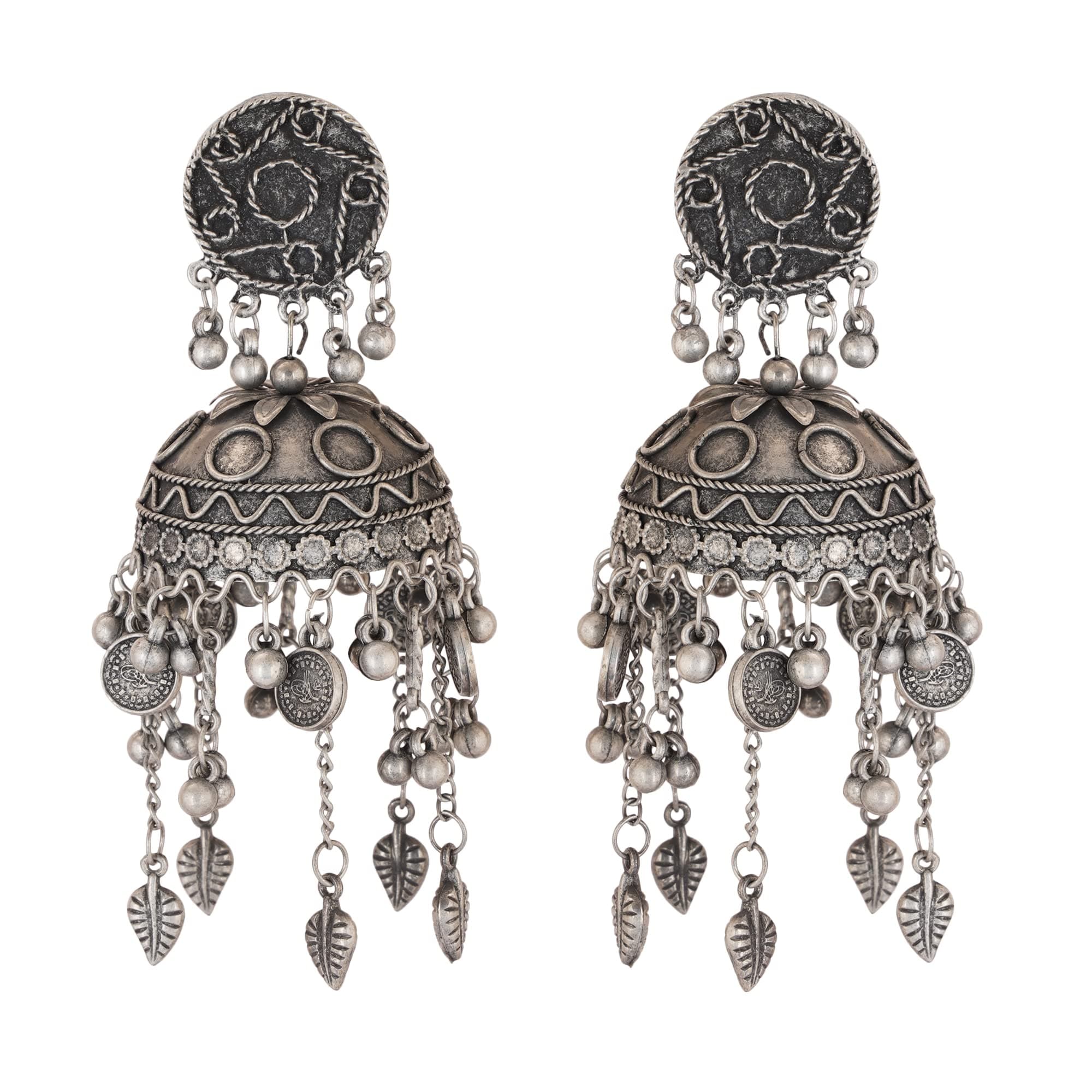 Shreyadzines Ethnic Style Black Oxidised Oxidized Earrings German Silver Black Metal Polish Designer Earring With Jhumka Jhumkas for Girls & Women