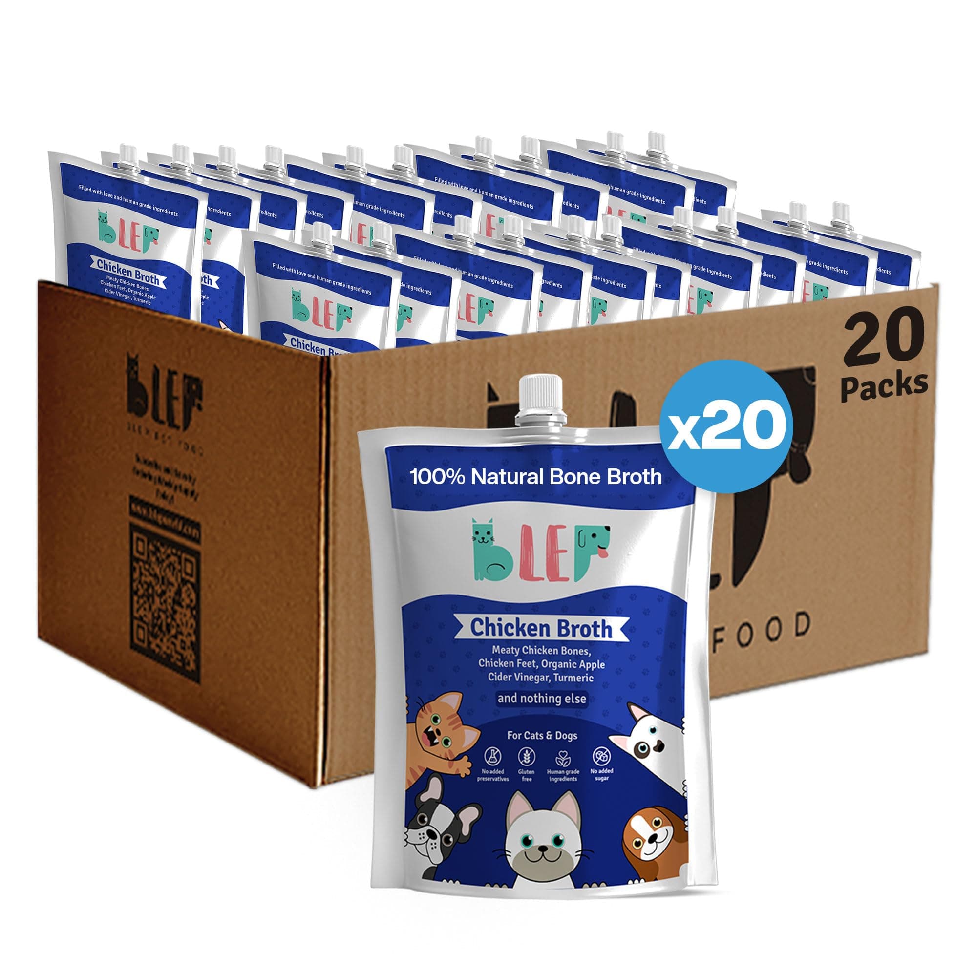 BLEP Chicken Broth 2000 ml (100 ml x 20) for Cats & Dogs|Zero Preservatives|Aids Joint Health & Digestion|Collagen Rich|Human Grade, Natural Wet Dog Food|Bone Broth|Ideal for All Breeds (Pack of 20)