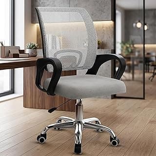NORMAN JR, Ergonomic Desk Chair Mesh Computer Chair with Lumbar Support Armrest Executive Rolling Swivel Adjustable Mid Back Chair - Grey & Black Handle