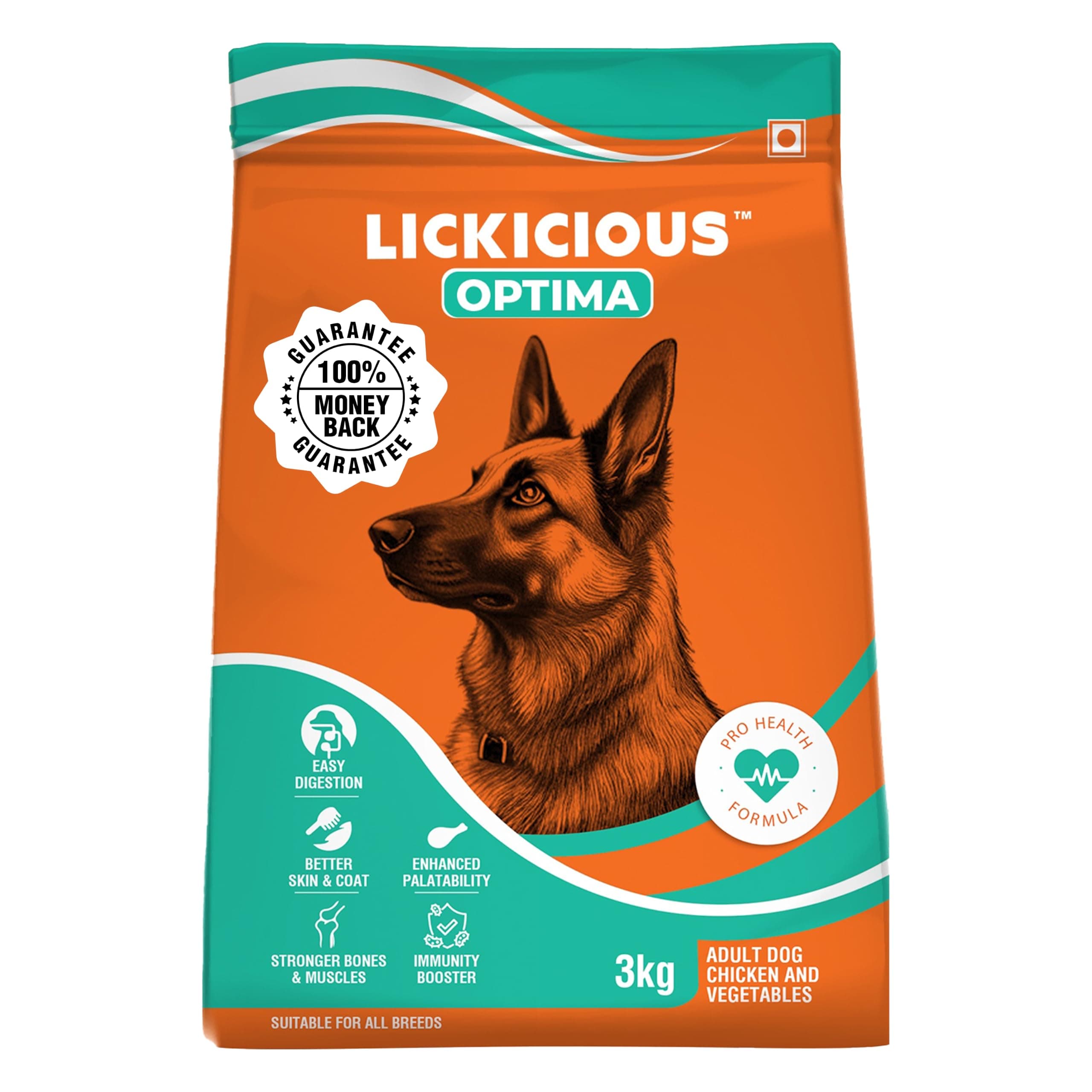 LICKICIOUS Optima Dry Dog Food Adult 3 KG | Chicken & Vegetable | Complete and Balanced Optimum Nutrition for Pedigree Dogs | Great Taste & Easy Digestion (Pack of 1)