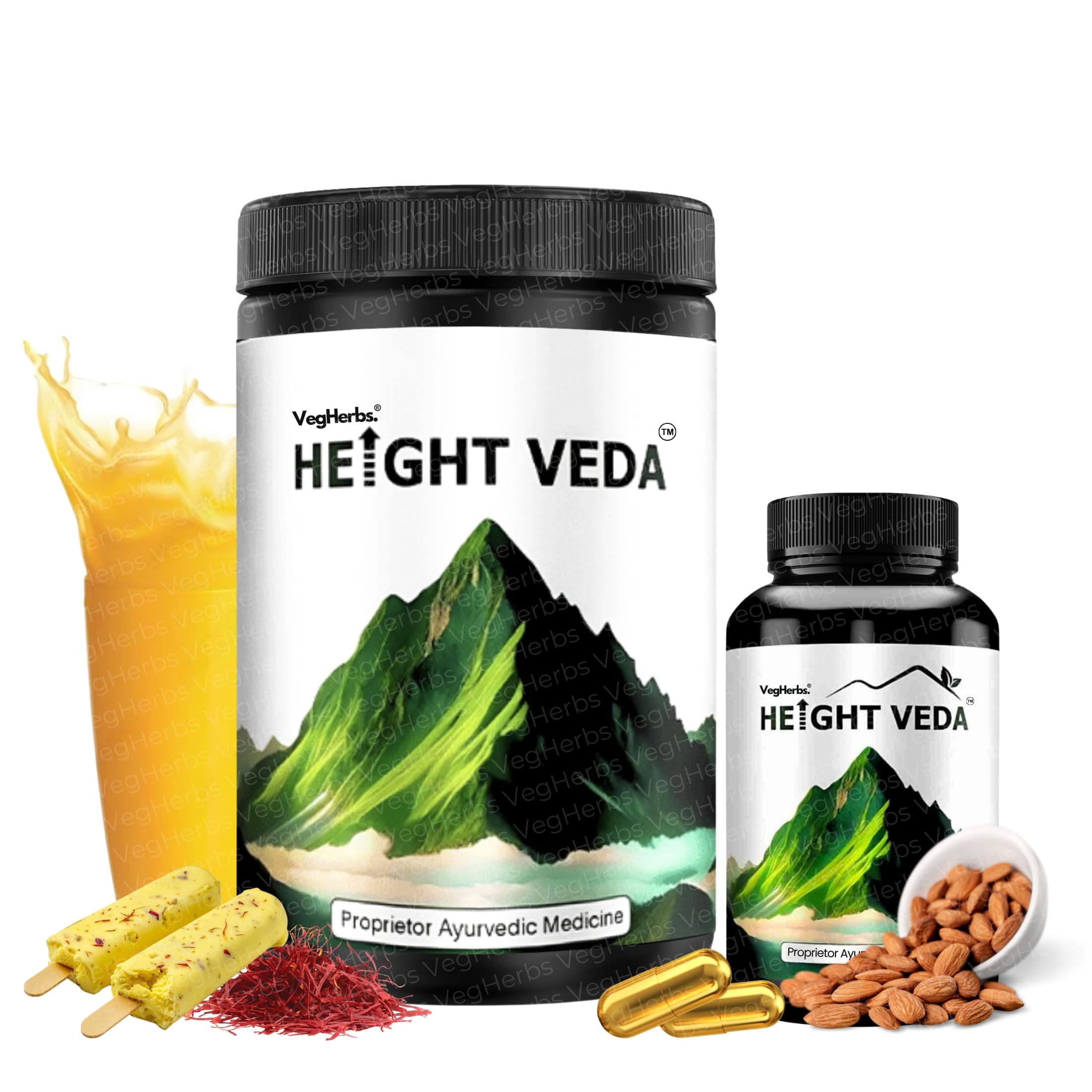 Original Height Veda Supreme Formula Powder 400gm with Double Strength 30 Capsules (Pack of 1)