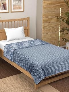 100% Pure Cotton Reversible Dohar/AC Blanket for Double Bed |All Weather Light Weight | Floral Design Dohar| Pack of 1-Pigeon Bel