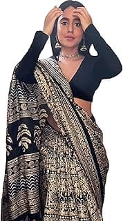 EthnicJunction Women's Art Silk Kalamkari Print Saree With Blouse Piece