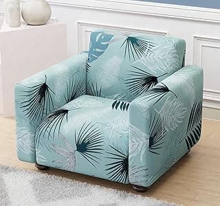 Lukzer 1-Seater Stretchable Sofa Cover Light Blue Floral Design 360° Full Coverage Couch Protector Anti-Slip, Washable, 140 GSM Polyester + Spandex Slipcover | Fits 90–140 cm (SC-008-01)