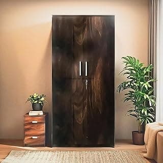 CASPIAN Engineered Wood 2 Door Wardrobe (Black Wenge) | Pre-Assembled Furniture | Cupboard/Almirah for Bedroom Clothes Storage Organizer with 6 Shelves and Key Lock