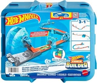 Hot Wheels Track Set, Blue Deluxe Track Builder Pack with Wind-Themed Accessories in Stackable Toy Storage Box with 1 Hot Wheels® Car
