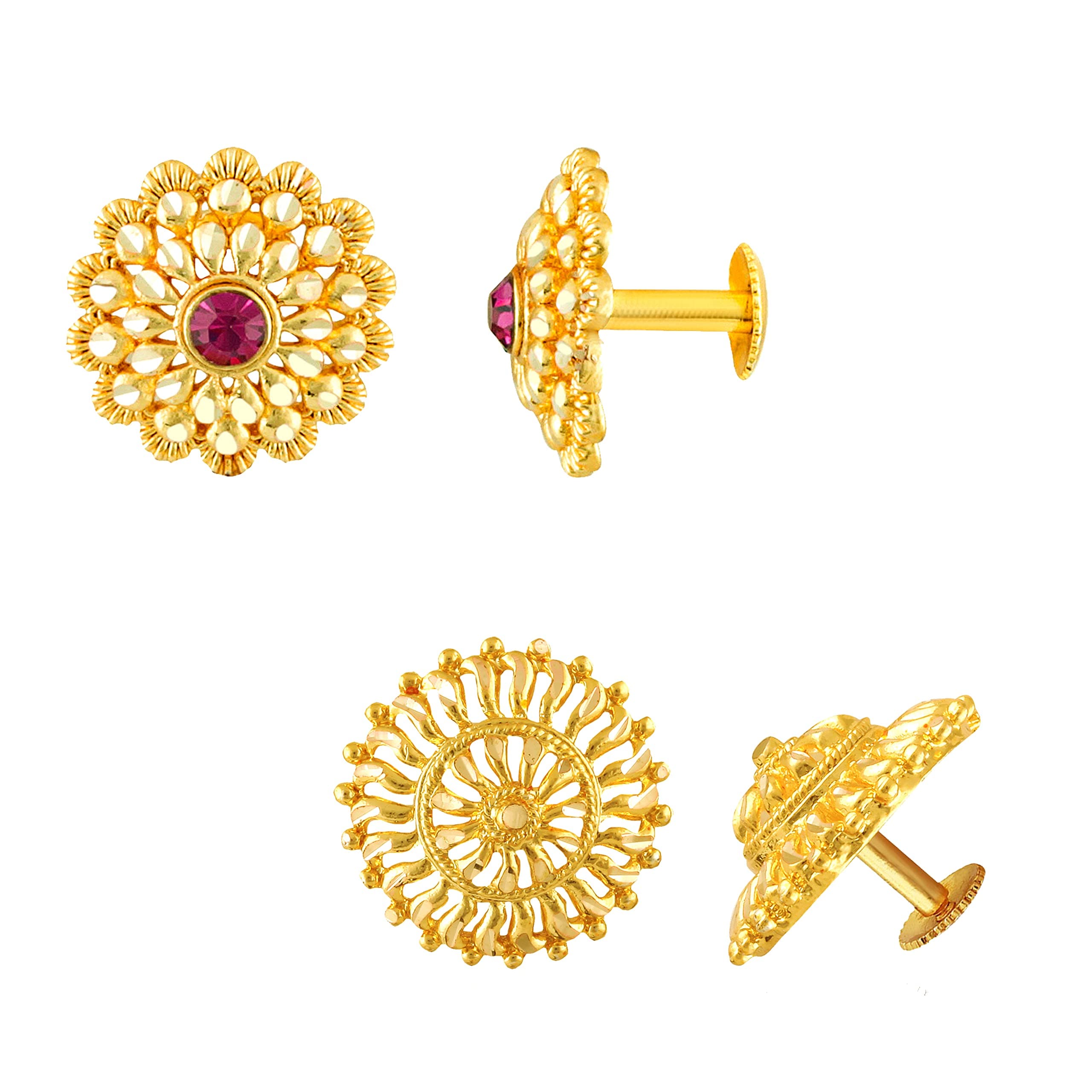 MEENAZ Traditional Temple 1 One Gram Gold 18k Copper Brass Ruby Meenakari South Indian Screw Back Studs Earrings Combo Set Pack Tops Stud For Women girls Latest -Ear rings combo-M134