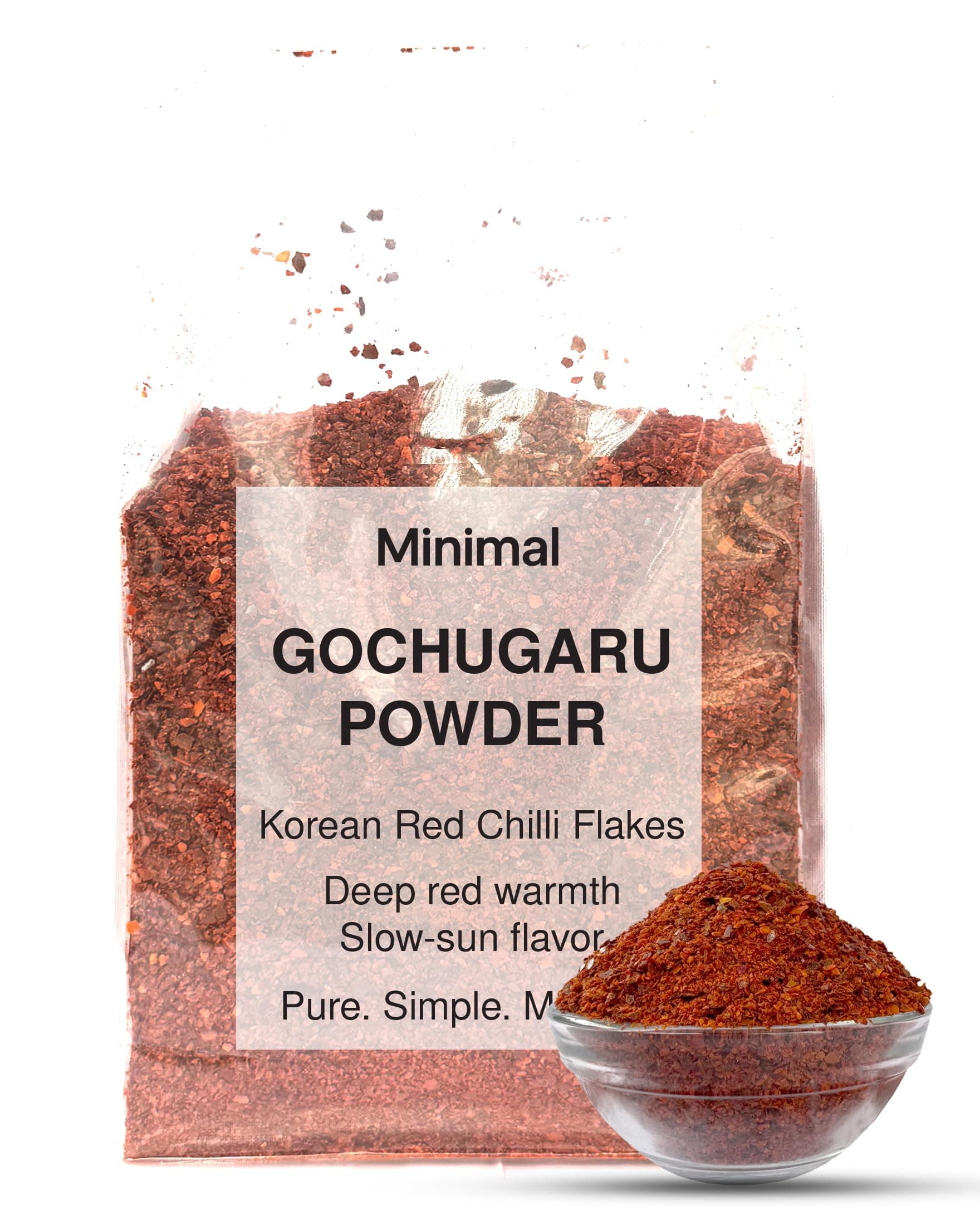 Minimal Korean Gochugaru Hot Pepper Powder, 100 g [Coarse Ground Korean Dried Chilli Peppers, Smoky & Spicy Use For Kimchi And Other Korean Dishes]