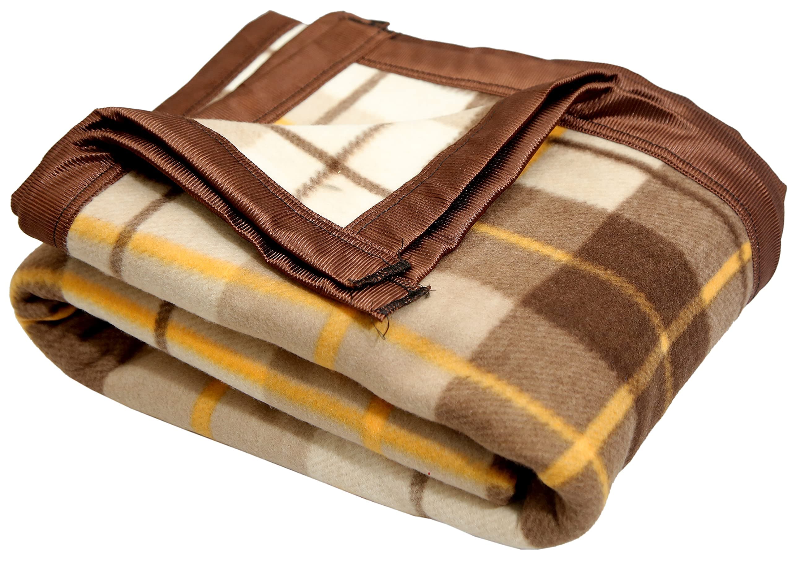 Huemic Modern Check All Season Polar Fleece Single Bed Blanket, 60X90 Inches - Brown, 300 TC