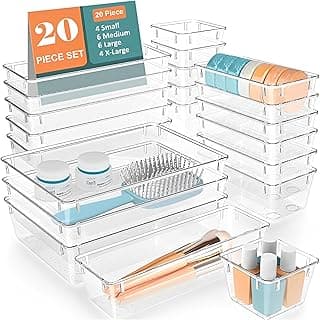 JD FRESH Polypropylene Set of 20 Drawer Organiser/Unbreakable Drawer Organizers/Dressing Table Organizer/Multi-Purpose Storage Boxes/Drawer Divider Tray for Kitchen/Bedroom/Office - (Transparent)