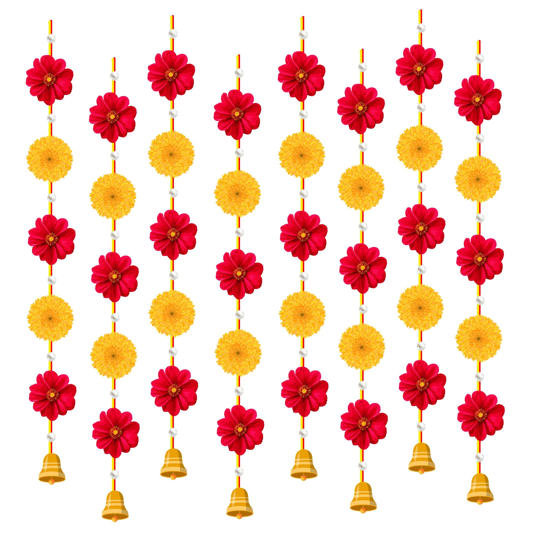 Genxtra® Floral Door Hanging Wall Decor for Home Entrance | Decorative Marigold & Red Flower Hanging Toran with Bells | Festive Wall Hanging for Diwali, Pooja, Wedding & Traditional Home Décor