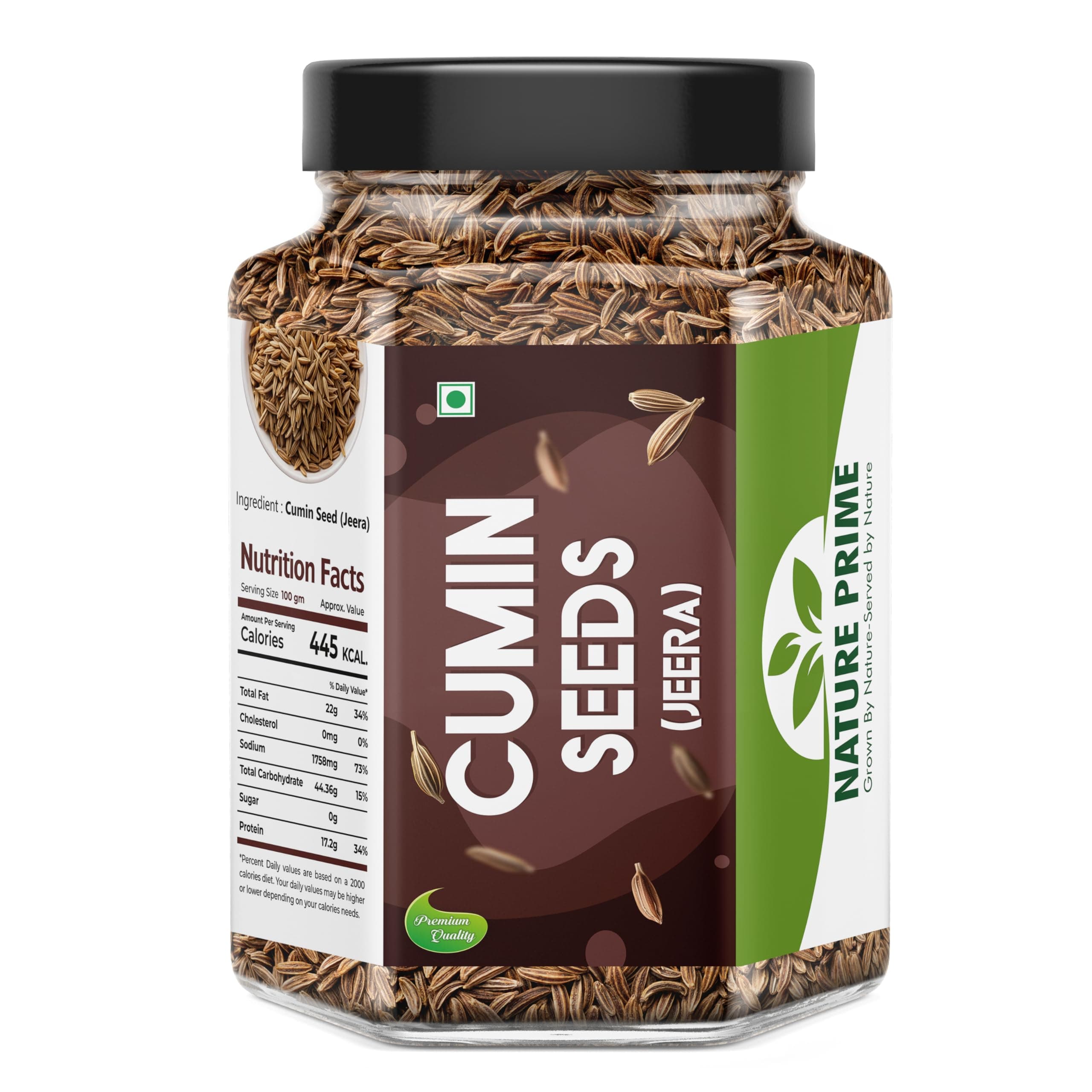 Nature Prime Whole Cumin Seeds Jeera Whole 500gm - 100% Natural & Fresh - Hygienically Packed, Rich Aroma & Flavor - Nutrient-Rich Spice for Indian Cooking