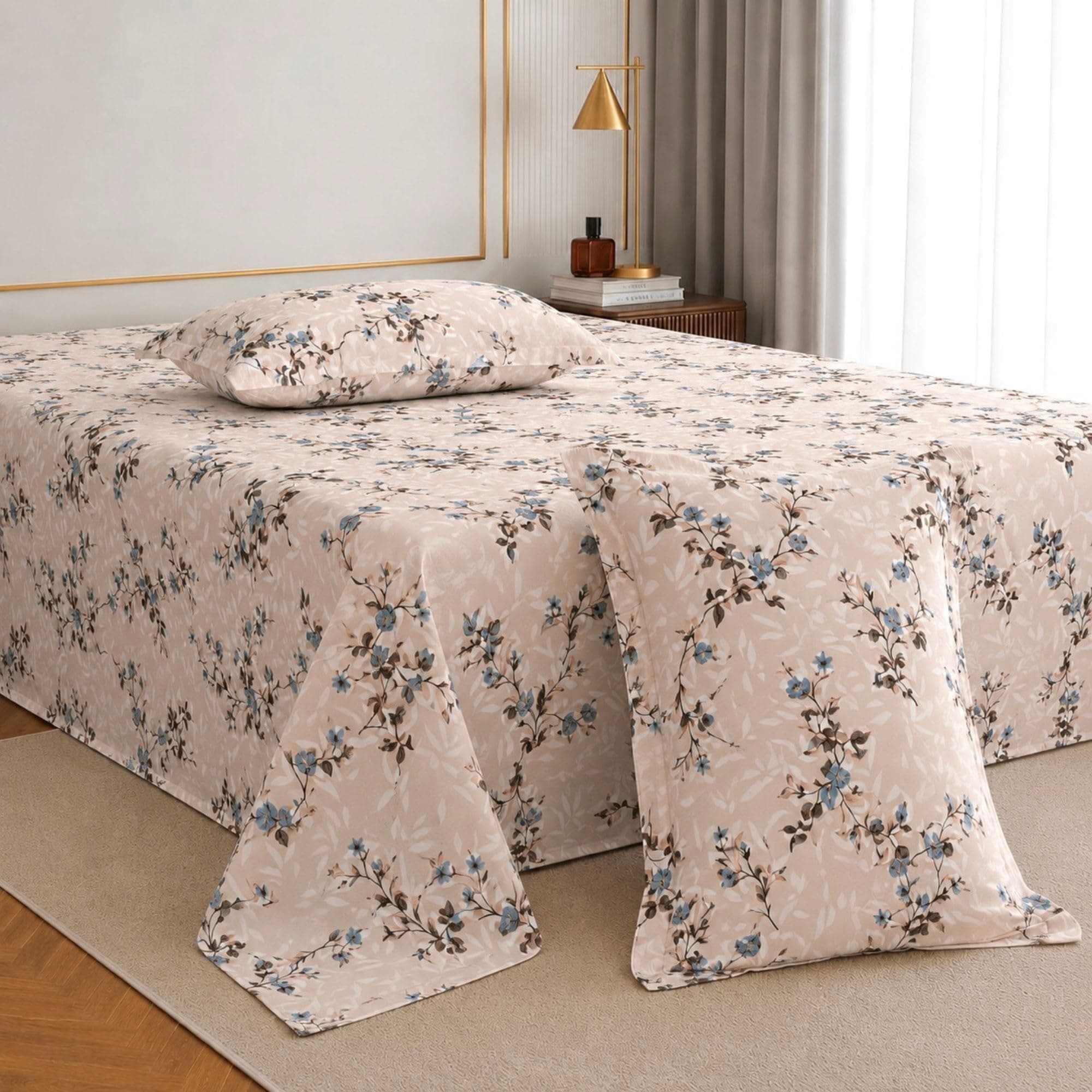 Jaipur Weaves Bedsheet Queen Size 100% Pure Cotton Bed Sheet with 2 Pillow Covers, 240 TC Premium Bedding Set, 90x100 inch, Super Soft Cozy (Spring Tulips Pink)