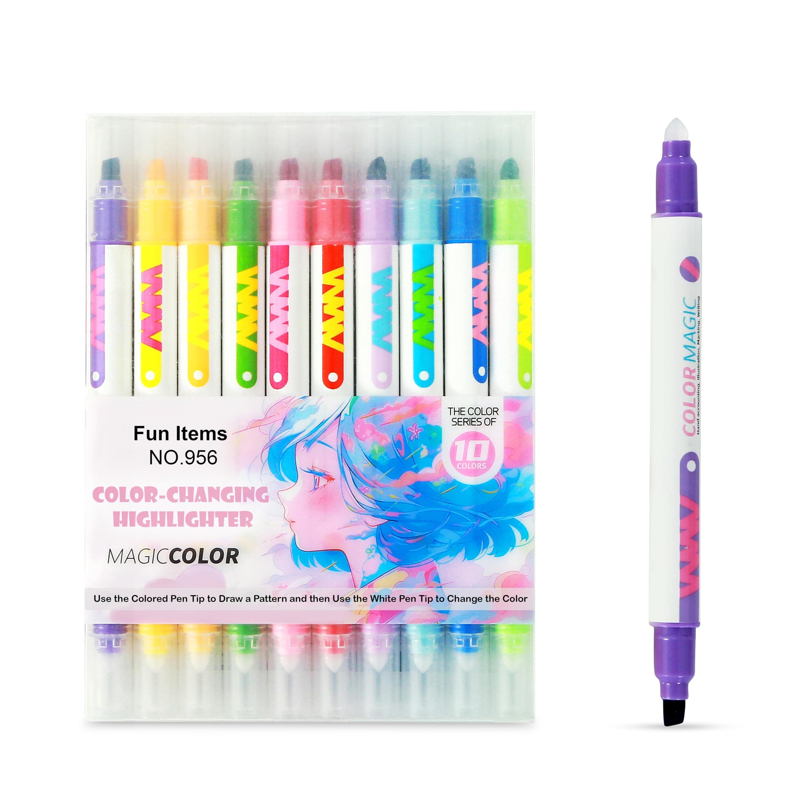 GLUN® Magical Colour Changing Markers, 10 Colour Maker 20 Shades, Neon Shades Pens for Card Making, Scrapbooking, Drawing, & DIY Art Crafts