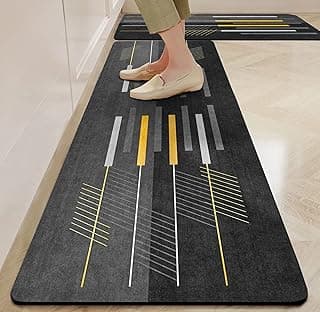 Yellow Weaves– Non-Slip Kitchen Floor Mats, Water Absorbent, Rugs,Standing Rubber Mats for Kitchen, Office, Sink and Laundry Room, Abstract (Pack of 2)