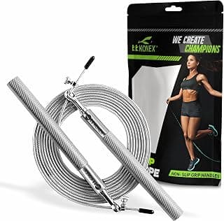 KONEX Adjustable Steel Wire with Durable PVC Material Skipping Rope for Men & Women | Jumping Rope for Fitness, Home & Gym Workouts (Silver)