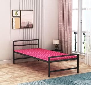 Metal Bed Iron Cot Size Double 4x6 Feet for Adults Strong Frame with Pre-Fixed EP Foam Mattress (with Mattress, Double (4X6 Feet))
