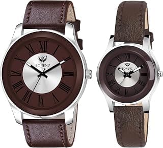 LORENZ Leather Combo Of Two Tone Dial Analog Couple Watch For Men & Women Am-12A,Band Color-Brown